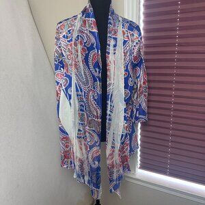 Mushka Sienna Rose cardigan sz‎ 3X waterfall hem paisley open boho festival